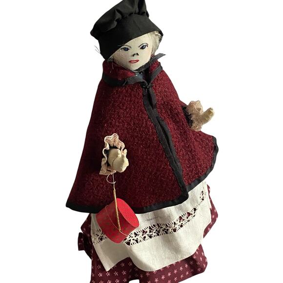 Primitive Rag Doll Cotton Prairie Dress Hand Stitched Face Colonial Woman 14”